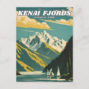 Kenai Fjords National Park Illustration Retro Deko Postkarte