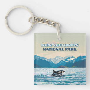 Kenai Fjords National Park Orca Alaska Retro  Schlüsselanhänger