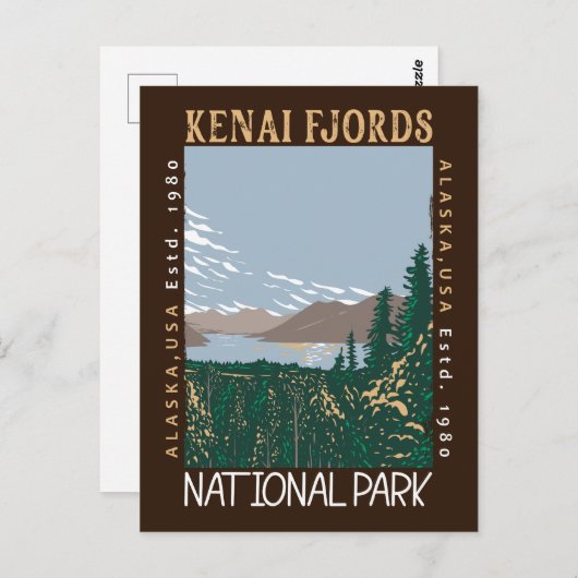 Kenai Fjords Nationalpark Alaska Retro erschüttert Postkarte (Vorne/Hinten)