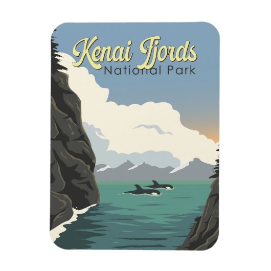 Kenai Fjords Nationalpark Illustration Reisen Art Magnet (Vertikal)