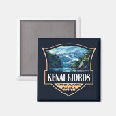 Kenai Fjords Nationalpark Illustration Retro Art Magnet (Vorderseite/Rückseite)
