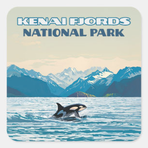 Kenai Fjords Nationalpark Orca Alaska Vintag Quadratischer Aufkleber