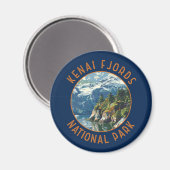 Kenai Fjords Nationalpark Retro Distressed Circle Magnet (Vorderseite/Rückseite)