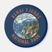 Kenai Fjords Nationalpark Retro Distressed Circle Magnet (Vorne)