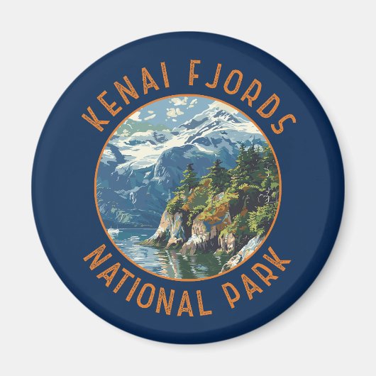 Kenai Fjords Nationalpark Retro Distressed Circle Magnet (Vorne)