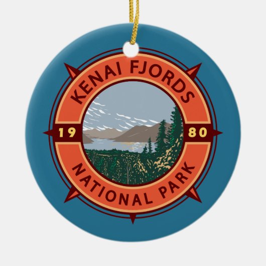 Kenai Fjords Nationalpark Retro Kompass Emblem Keramik Ornament (Vorne)