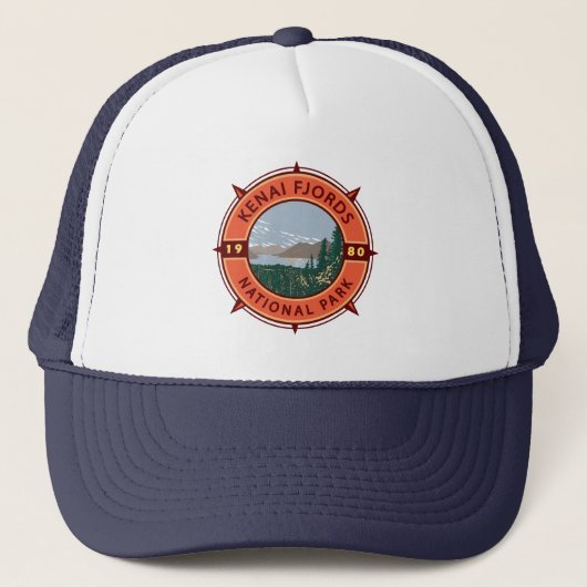 Kenai Fjords Nationalpark Retro Kompass Emblem Truckerkappe (Vorderseite)