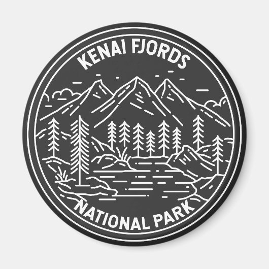 Kenai Fjords Nationalpark Vintag Monoline Magnet (Vorne)