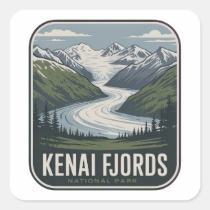 Kenai-Fjords-Nationalpark Vintage-Abzeichen Quadratischer Aufkleber