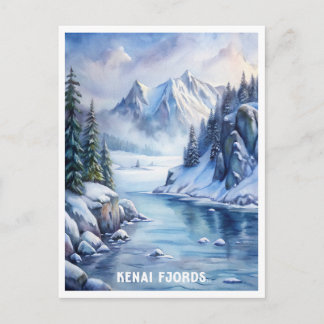Kenai Fjords Nationalpark Wasserfarben Malerei Postkarte