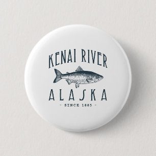 Kenai Fluss Alaska Fischiger Fischer Lustiger Angl Button