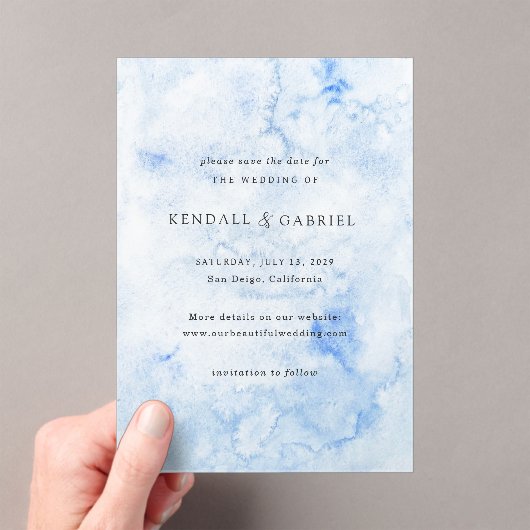 Kendall Blue Elegant Wedding Save the Date Acryleinladungen (Insitu (Handheld))