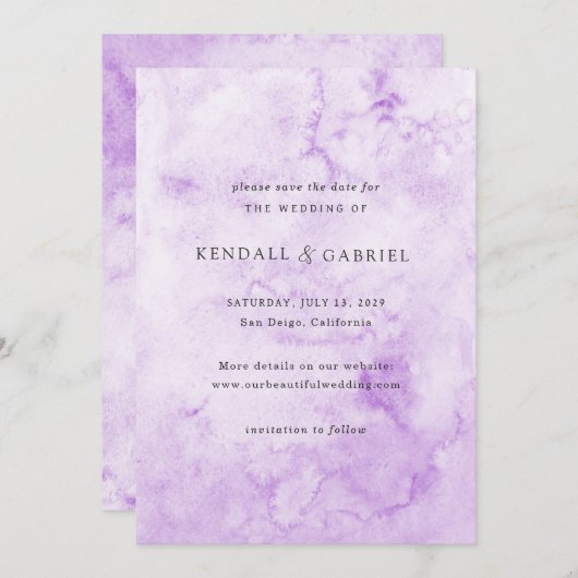 Kendall Lila Watercolor Save The Date (Vorne/Hinten)