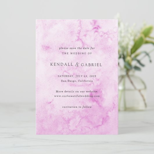 Kendall Pink Watercolor Elegante Hochzeit Save The Date (Stehend Vorderseite)