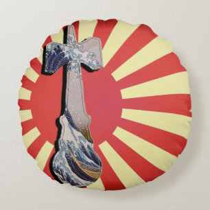 Kendama Wave Lighthouse mit Vintager japanischer F Rundes Kissen