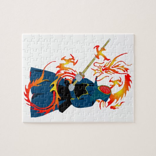 Kendo Swordsman und Feuerdrache Puzzle (Horizontal)
