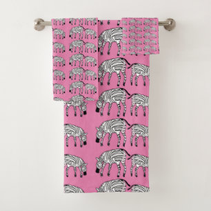 Kenia, afrikanische Kunst, Zebras und rosa Muster Badhandtuch Set