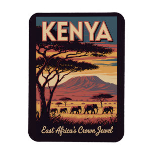 Kenia Elefanten Illustration Reise Kunst Vintage Magnet