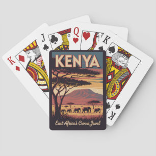 Kenia-Elefanten-Illustration Reise Kunst Vintage Spielkarten