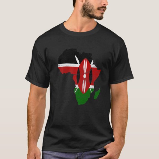 Kenia-Flagge Afrika Kontinent Silhouette Geschenk T-Shirt (Vorderseite)