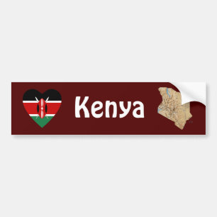 Kenia-Flagge Herz + Karte Aufkleber Autoaufkleber