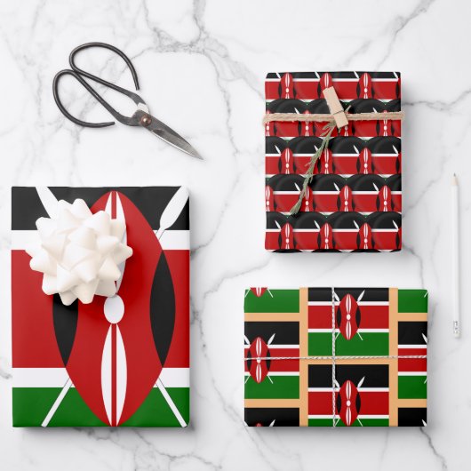 Kenia-Flagge, Herz und Kenianische Mode / Geschenk Geschenkpapier Set (Vorderseite)