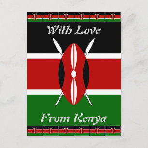 Kenia Flagge: Mit Miniatur-Flaggenrahmen-Randkunst Postkarte