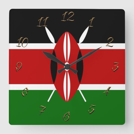 Kenia-Flagge   Quadratische Wanduhr (Vorderseite)