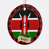 Kenia, Roter Büffel kariert & Kenianische Flagge Keramik Ornament (Links)