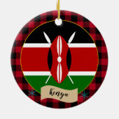 Kenia, Roter Büffel kariert & Kenianische Flagge Keramik Ornament (Hinten)