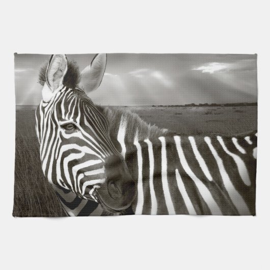 Kenia. Schwarz & Weiß von Zebra und schlicht. Küchentuch (Horizontal)