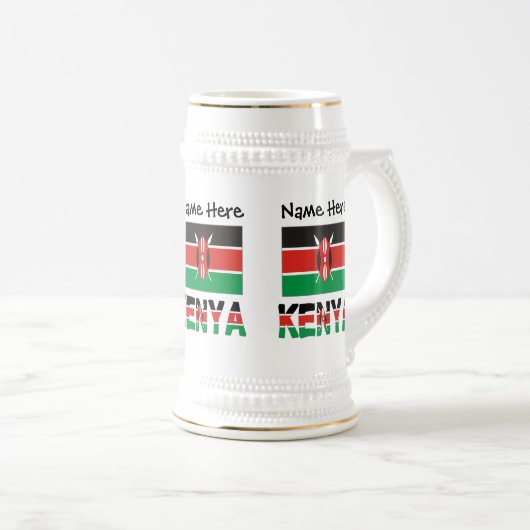 Kenia und Kenyan-Flagge mit Ihrem Namen Bierglas (VorderseiteRechts)