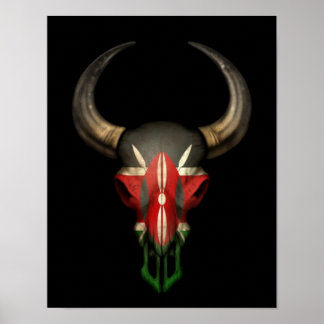 Kenianische Flagge Bull Skull auf schwarz Poster