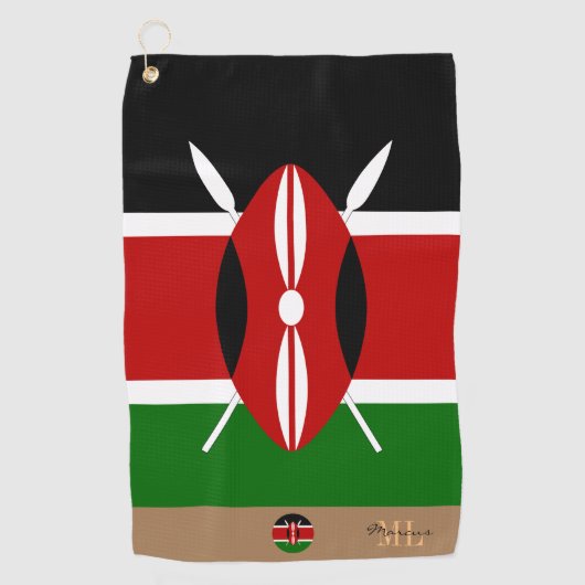 Kenianische Flagge & Kenia mit Monogramm / Afrika Golfhandtuch (Vorderseite)