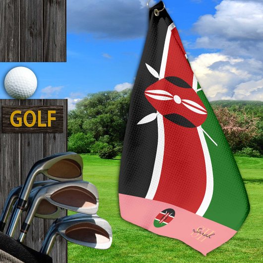 Kenianische Flagge & Kenia mit Monogramm /Lady Gol Golfhandtuch