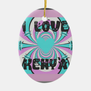 Kenianische Herzenskunst: Ich liebe Kenia Lila Cya Keramikornament