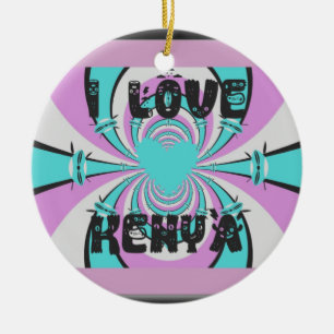 Kenianische Herzenskunst: Ich liebe Kenia Lila Cya Keramikornament