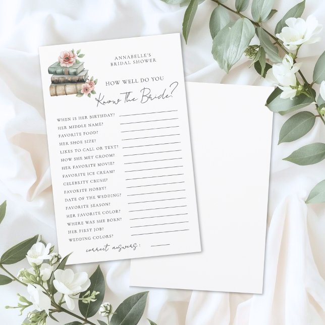 Kenne die Braut Buch Hochzeitsdusche-Spiel (Know The Bride Book Bridal Shower Game)