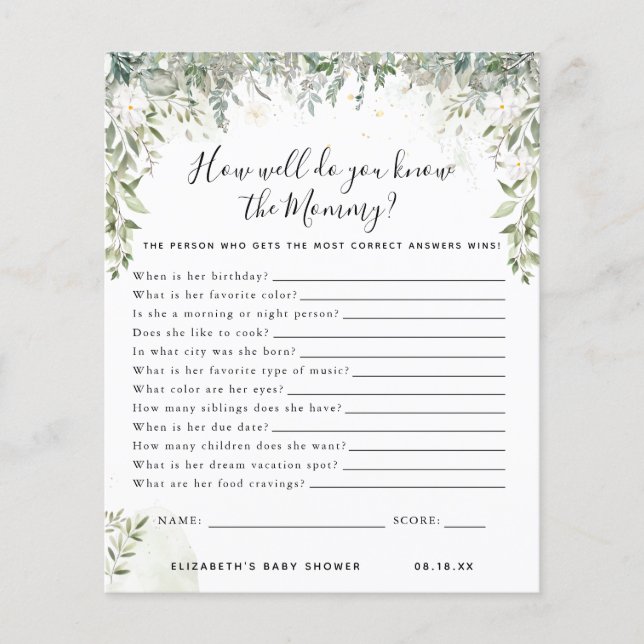 Kenne die Mami | Baby Showspiel (Vorderseite)