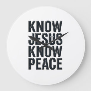 Kenne Jesus Kenne Frieden Vintage Christliche Typo Große Wanduhr