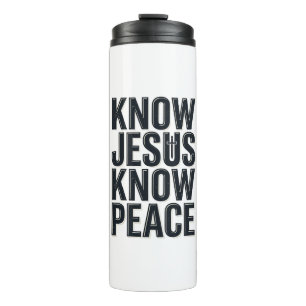 Kenne Jesus Kenne Frieden Vintage Christliche Typo Thermosbecher
