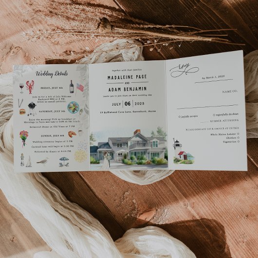 Kennebunk Maine | Shore Wedding Dreifach Gefaltete Einladung