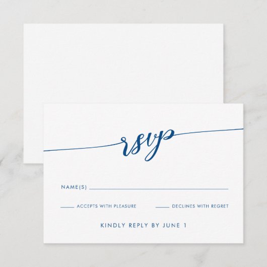 Kennebunkport Collection Moderne Navy Blue Script RSVP Karte (Vorne/Hinten)