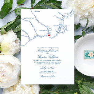 Kennebunkport Maine Elegant Navy Map Wedding Einladung