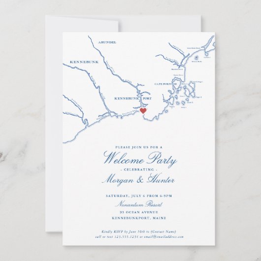 Kennebunkport Maine Elegant Wedding Welcome Party Einladung (Vorderseite)