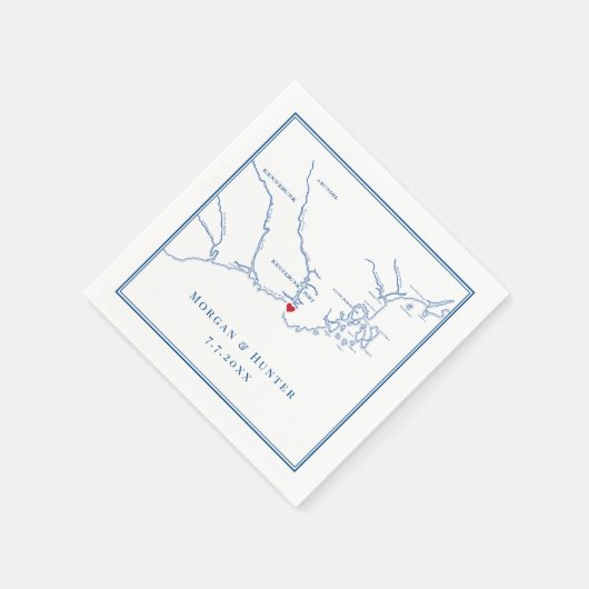 Kennebunkport Maine Map Navy Elegant Wedding Serviette (Ecke)