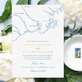 Kennebunkport Maine Wedding Elegant Navy und Gold Folieneinladung