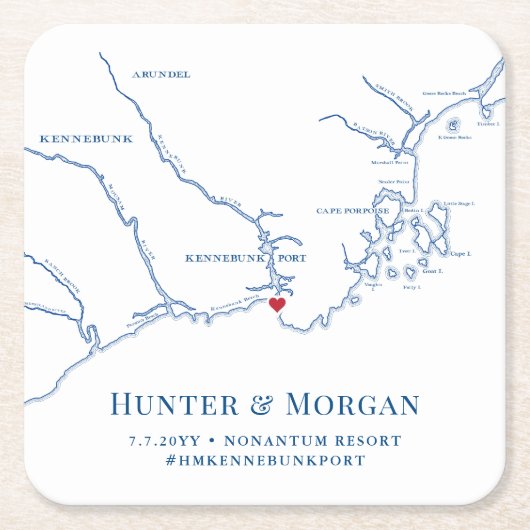 Kennebunkport Maine Wedding Welcome Party Rechteckiger Pappuntersetzer (Vorderseite)