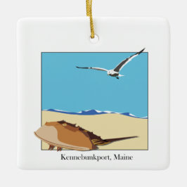 Kennebunkport, ME Horseshoe Crab Seagull Beach Keramikornament