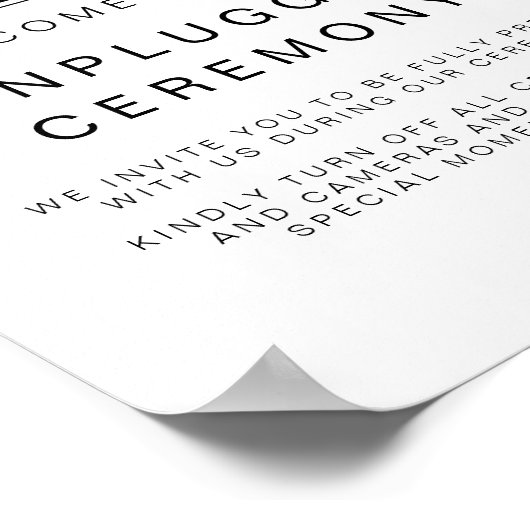 KENNEDY Modern Unplugged Zeremony Wedding Sign Poster (Ecke)